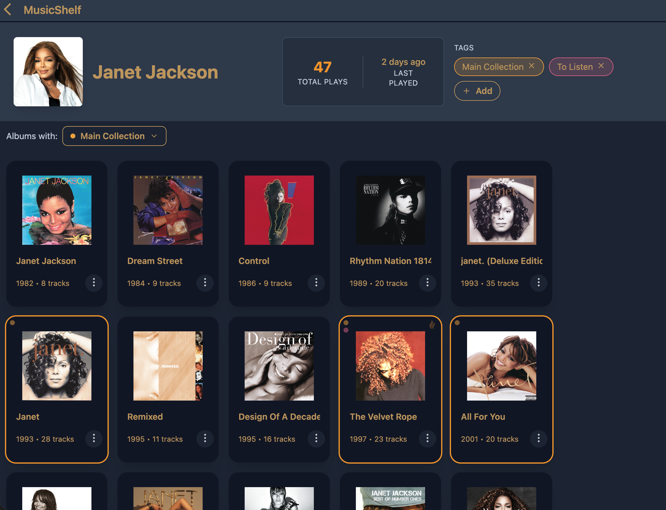 Searching and adding albums to a shelf